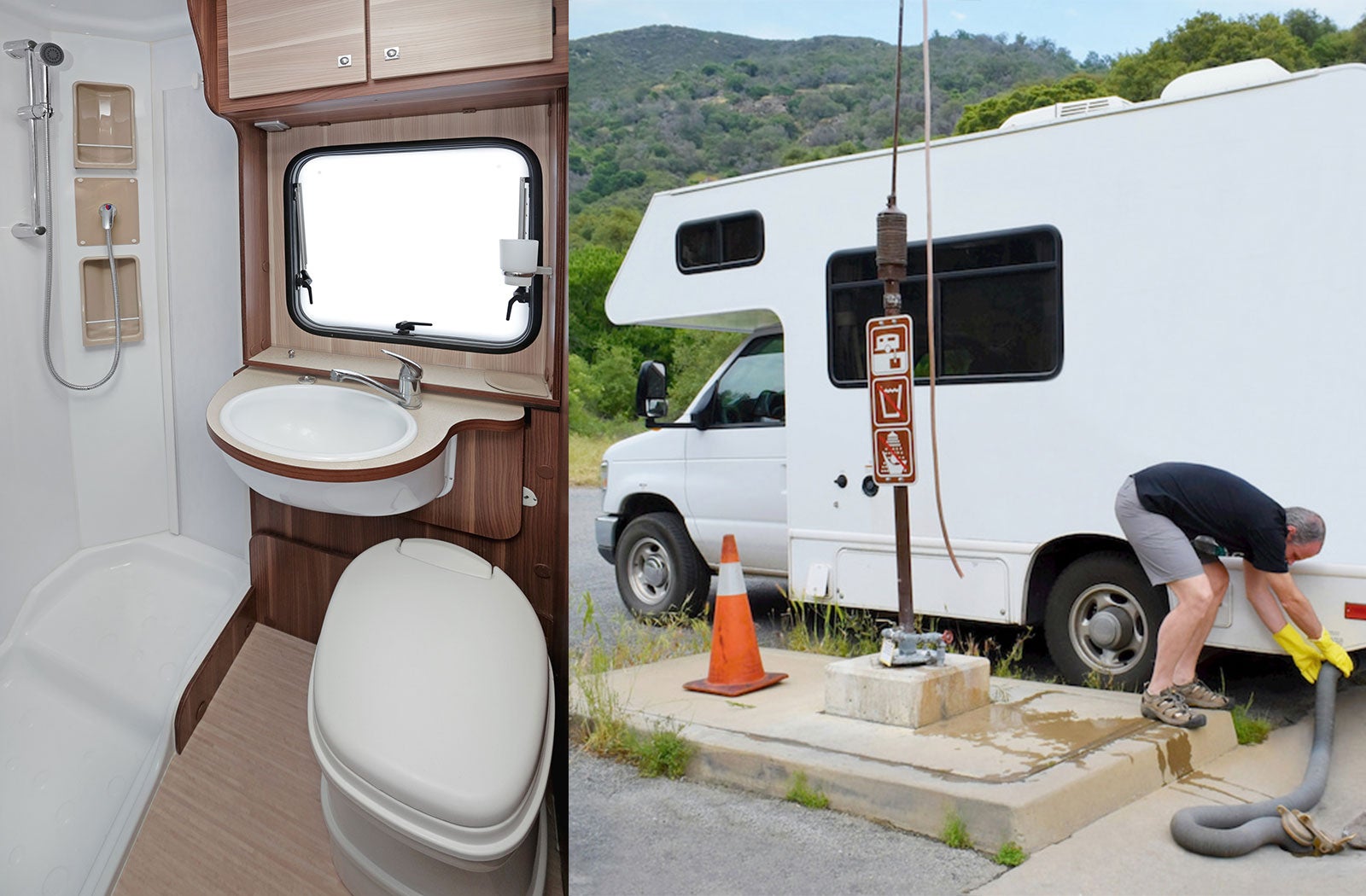 Portable RV/camper toilet and holding tank setup in Beaumont, Texas