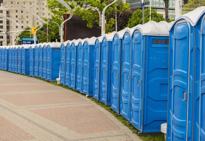 Seasonal porta potty units set up at a Beaumont, Texas venue